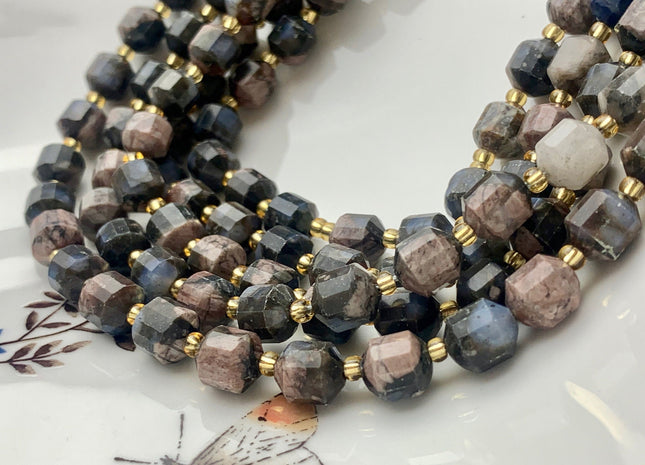 7x8mm Faceted Energy Prism Cut Jasper Gemstone Genuine Double Terminated Points Blue Pink Color Jasper Beads 38 Pieces #3656