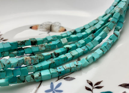 4 mm Turquoise Beads Cube Shape Genuine Gemstone Loose Beads #2574
