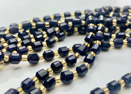 5x6mm Faceted Energy Prism Cut Blue Sand Stone Gemstone Beads Genuine Double Terminated Points Blue Gold Stone 15.5 Inches 52 Pieces #3582