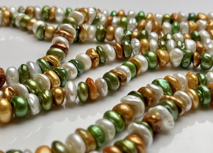 8-9 mm Green Champagne Natural White Keshi Freshwater Pearl Beads Genuine High Luster Center Drilled Rondelle Disc Beads #P1886