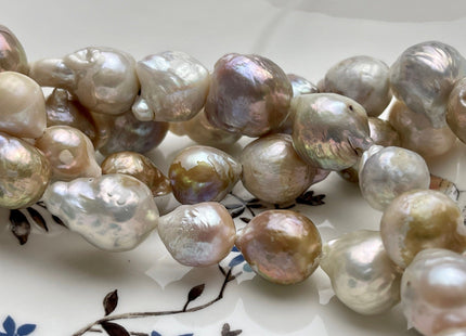 12-14 x 15-17 mm Half Strand Large Hole Natural Baroque Pearl 2 mm Hole, Natural Seaweed White & Pink Jumbo Baroque Pearl Beads #239