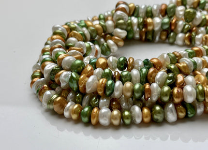 8-9 mm Green Champagne Natural White Keshi Freshwater Pearl Beads Genuine High Luster Center Drilled Rondelle Disc Beads #P1886