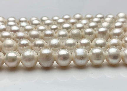 9-10 mm AA Half Strand Large Hole Natural White Potato Freshwater Pearls Hole Size 1.5-2.1mm Genuine High Luster White Pearl #P1096