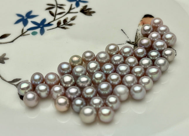 Two Pieces AAA 5-5.5mm High Luster Undrilled/Half Drilled/Through Drilled Freshwater Pearl Genuine Natural Mauve Pink Round Pearl #P1572