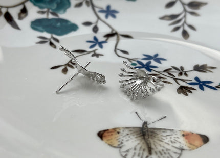 One Pair 925 Sterling Silver Setting Findings For Half Drilled Pearls Oceanic Plant Shape Design Sterling Silver Earring Findings #10236