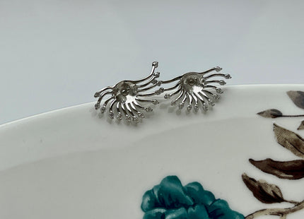 One Pair 925 Sterling Silver Setting Findings For Half Drilled Pearls Oceanic Plant Shape Design Sterling Silver Earring Findings #10236