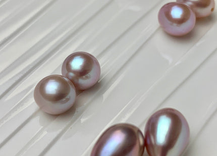 AAA One Pair 8-8.5x10-12 mm Top Quality High Luster Rice/Oval Half Drilled Freshwater Pearls Genuine Natural Mauve Pink Pearls #1582