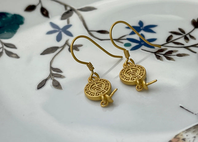 One Pair 925 Sterling Silver Simple Hook Earring Setting Gold Painted Coin Shape Earring Hook Findings For Half Drilled Pearls #10250