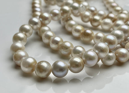 8.5-9 mm AAA Natural White W/Slightly Champagne Color HalfStrand Large Hole Freshwater Pearl Hole 2.2mm Extra Shiny Edison Pearl #P2162
