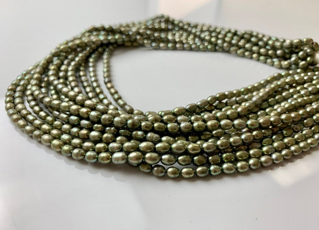 3.5x5 mm AA Sage Green Or Natural Pink Color Rice / Oval Freshwater Pearls Genuine Freshwater Pearl Beads Freshwater Seed Pearls #1213