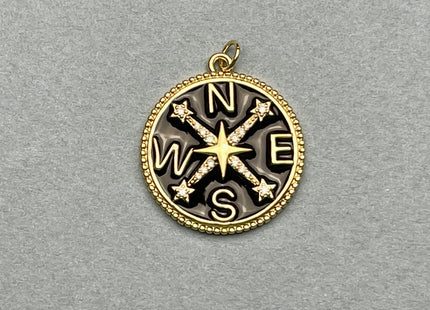Compass Design Charms for Necklace Jewelry Making, 18K Gold Filled Charm Enamel Colored Medallion Pendant With CZ, One Piece #CR0038