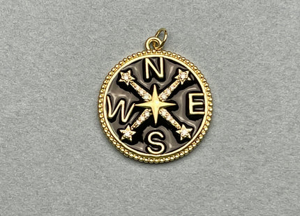 Compass Design Charms for Necklace Jewelry Making, 18K Gold Filled Charm Enamel Colored Medallion Pendant With CZ, One Piece #CR0038
