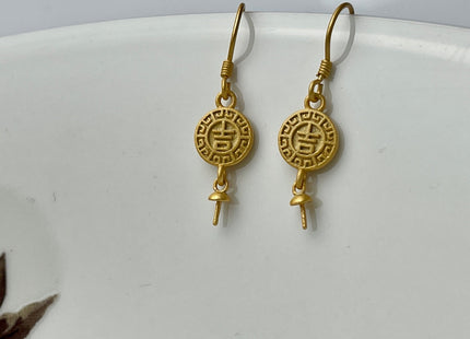 One Pair 925 Sterling Silver Simple Hook Earring Setting Gold Painted Coin Shape Earring Hook Findings For Half Drilled Pearls #10250