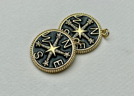 Compass Design Charms for Necklace Jewelry Making, 18K Gold Filled Charm Enamel Colored Medallion Pendant With CZ, One Piece #CR0038