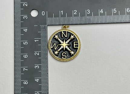 Compass Design Charms for Necklace Jewelry Making, 18K Gold Filled Charm Enamel Colored Medallion Pendant With CZ, One Piece #CR0038