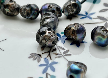 One Piece 10x11-13mm Hand Carved Skull Large Hole Freshwater Pearl Genuine Peacock Black Hole Size 2.1mm For DIY Earring Pendant #P1837