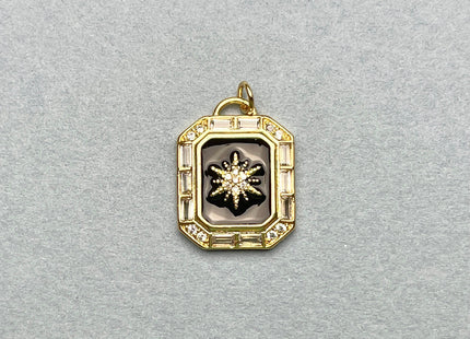 Star Sun Design Charms for Necklace Jewelry Making, 18K Gold Filled Charm Enamel Colored Antique Pendant With CZ, One Piece #CR0017
