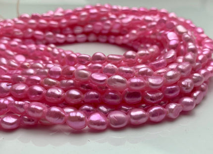 6x8 mm AA Large Hole Hot Pink Color Rice Nugget Freshwater Pearls Hole Size 1.5 mm Lustrous Genuine Rice Nugget Pearl Beads #P1073