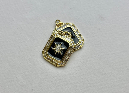 Star Sun Design Charms for Necklace Jewelry Making, 18K Gold Filled Charm Enamel Colored Antique Pendant With CZ, One Piece #CR0017