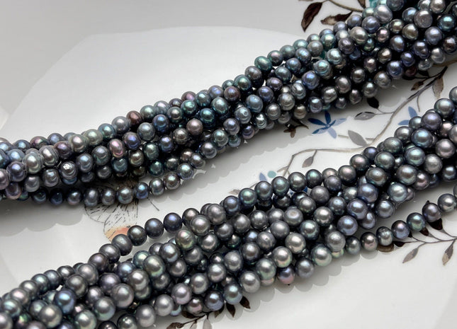 5-6 mm AA Blue Peacock Color Potato or Round Freshwater Pearl Beads Genuine Cultured Blue Peacock Color Freshwater Pearl Beads #P1720