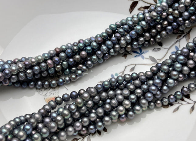 5-6 mm AA Blue Peacock Color Potato or Round Freshwater Pearl Beads Genuine Cultured Blue Peacock Color Freshwater Pearl Beads #P1720