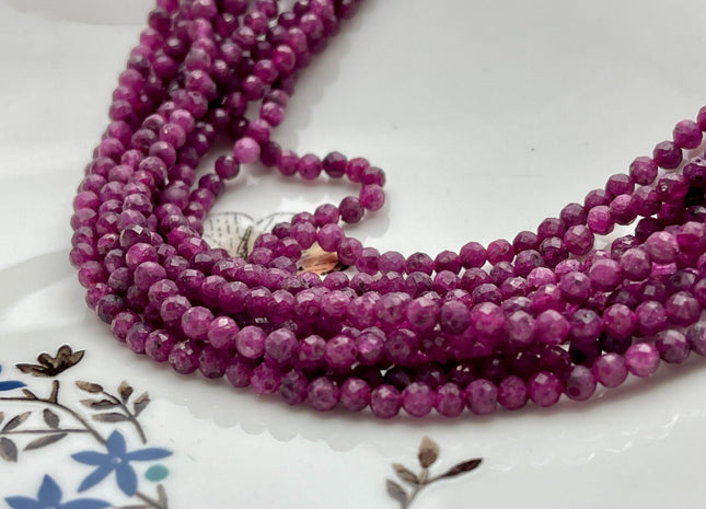 3.5-4 mm AAA Micro Faceted Round Red Ruby Gemstone Beads Quality Faceted Ruby Gemstone Loose Beads #3952