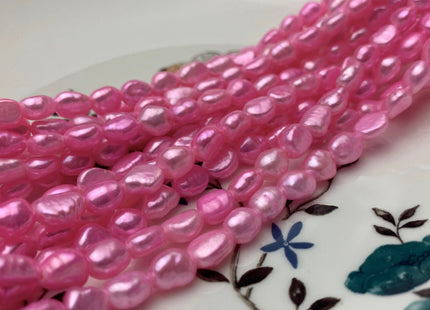 6x8 mm AA Large Hole Hot Pink Color Rice Nugget Freshwater Pearls Hole Size 1.5 mm Lustrous Genuine Rice Nugget Pearl Beads #P1073