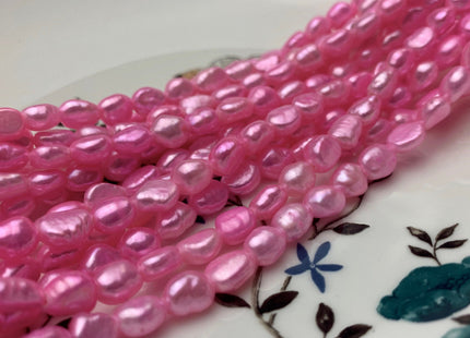 6x8 mm AA Large Hole Hot Pink Color Rice Nugget Freshwater Pearls Hole Size 1.5 mm Lustrous Genuine Rice Nugget Pearl Beads #P1073