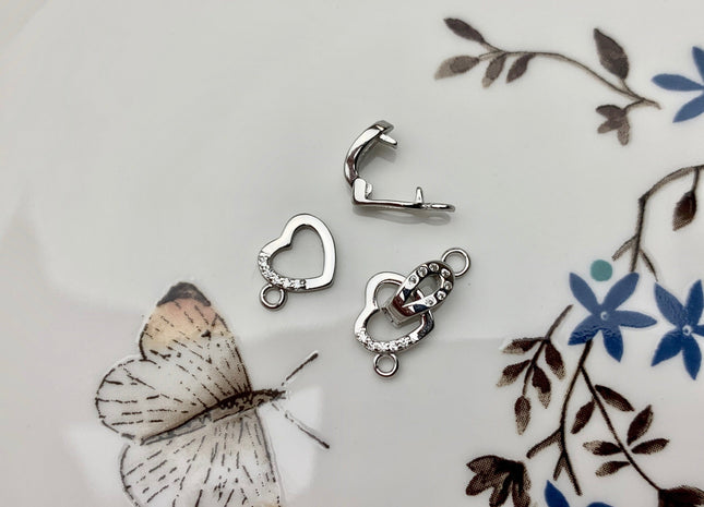 8x15 mm 925 Sterling Silver Interlaced Heart Shape Clasp Sterling Silver Findings 925 Sterling Silver Clasps With CZ #10068