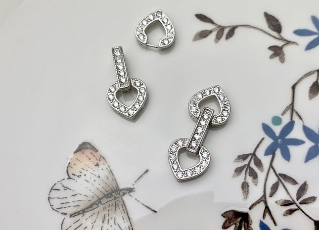 10x22 mm 925 Sterling Silver Double Heart Shape Clasp Genuine Sterling Silver Findings 925 Sterling Silver Clasps With CZ DIY Jewelry #10064