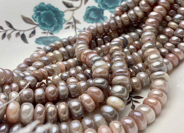 7mm 8mm 9mm 10mm 11mm All Natural Smooth Rondelle Coated Moonstone Gemstone Beads Genuine Natural Moonstone Beads 8 Inches Strand #3725