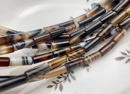 6x16 mm Tube Shape Coffee Wave Line Agate Gemstone Beads Coffee Color Agate Gemstone Beads. #2605