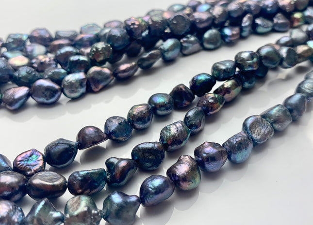 7-8 mm Potato Nugget Blue Peacock Color Freshwater Pearl Beads Genuine Cultured High Luster Blue Peacock Color Nugget Pearls #P1651