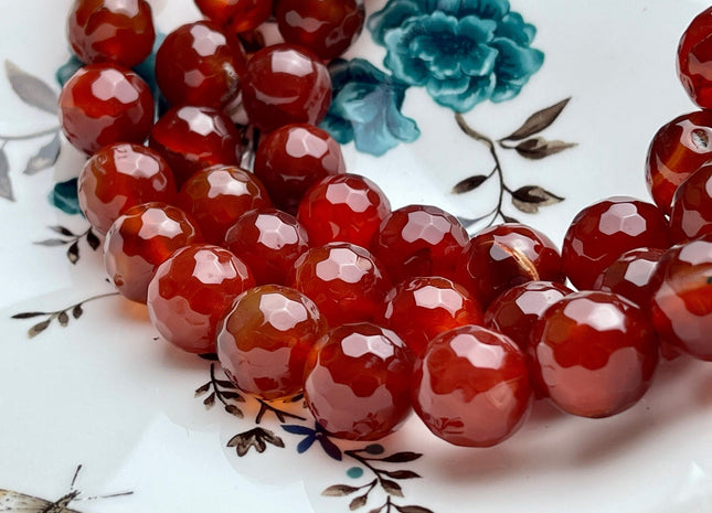 BEST DEAL 16 mm Faceted Round Agate Gemstone Beads Heat Treated Dark Carnelian Red Color Natural Gemstone Agate 15.5 Inches Strand #4083