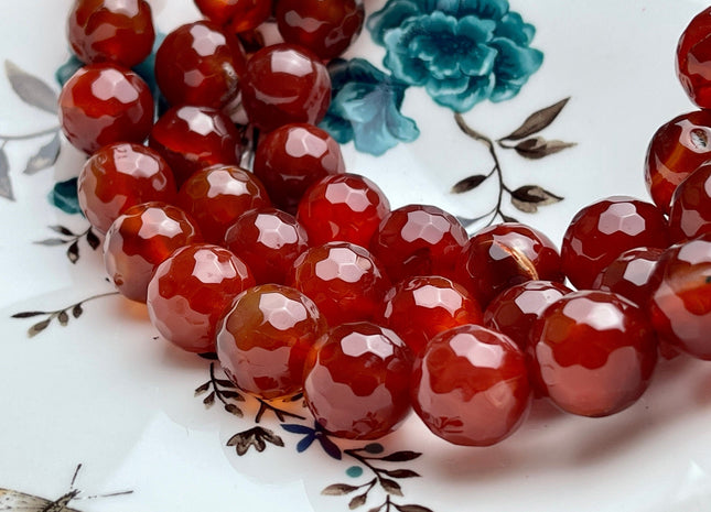 BEST DEAL 16 mm Faceted Round Agate Gemstone Beads Heat Treated Dark Carnelian Red Color Natural Gemstone Agate 15.5 Inches Strand #4083