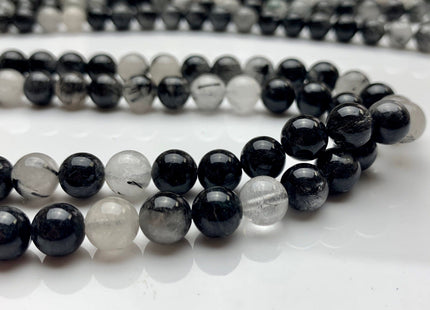 6 mm 8 mm 10 mm AAA Smooth Round Black Tourmaline Quartz High Quality Black Rutilated Rutile Quartz Gemstone Beads # 2272