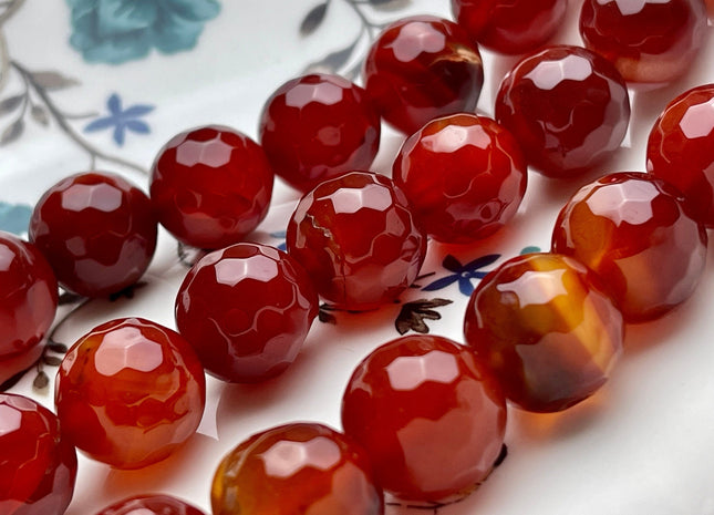 BEST DEAL 16 mm Faceted Round Agate Gemstone Beads Heat Treated Dark Carnelian Red Color Natural Gemstone Agate 15.5 Inches Strand #4083