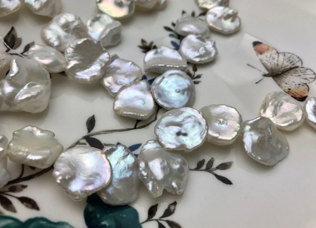 14-17mm AAAA Natural White Cornflake Keshi Freshwater Pearl Genuine Very Rare Super High Pinkish Silver Luster Top Drilled Pearl #P1188
