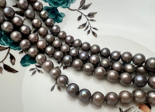 8.5-9 mm AA Abalone Gray Color Off Round Freshwater Pearl Beads Genuine Champagne With Iridescent Gray Color Freshwater Pearls #P2285