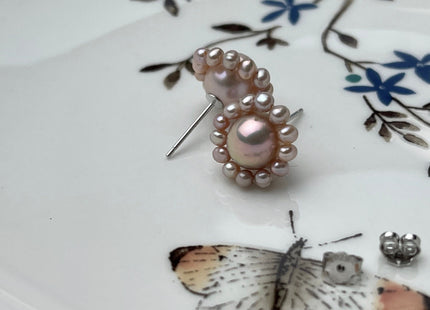 AAAAA Genuine Freshwater Pearl Earring Studs With 925 Sterling Silver Post Natural Mauve Pink Pearls Cluster Earring Bridal Jewelry #P1708-C