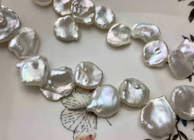 14-17mm AAAA Natural White Cornflake Keshi Freshwater Pearl Genuine Very Rare Super High Pinkish Silver Luster Top Drilled Pearl #P1188