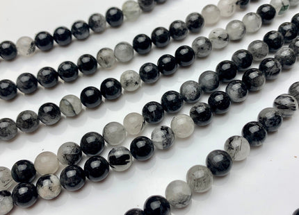6 mm 8 mm 10 mm AAA Smooth Round Black Tourmaline Quartz High Quality Black Rutilated Rutile Quartz Gemstone Beads # 2272