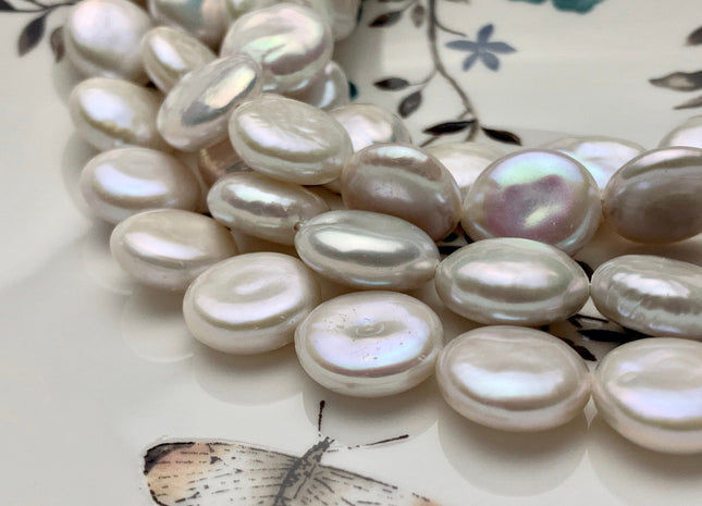 One Piece 14-15mm AAAAA High Luster Top Quality Natural White Flat Coin Freshwater Pearls Genuine Very Rare Thick Round Coin Pearl #P1628