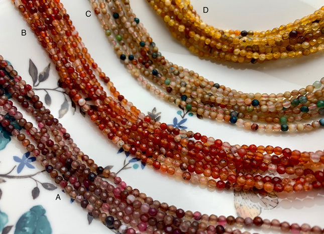 WHOLESALE 3 mm Faceted Round Agate Gemstone Beads Genuine Mixed White Green Pink Yellow Orange Blue Agate Loose Beads 15 Inches #3227