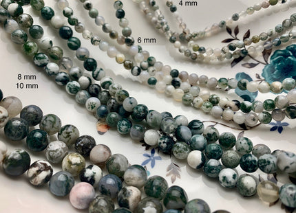 4 mm 6 mm 8 mm 10 mm AAA 100% Natural Smooth Round Green Tree Agate Beads Genuine Gray And Green Agate Gemstone Beads 15 Inches Strand #3021