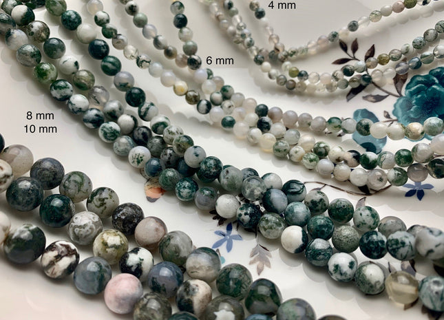 4 mm 6 mm 8 mm 10 mm AAA 100% Natural Smooth Round Green Tree Agate Beads Genuine Gray And Green Agate Gemstone Beads 15 Inches Strand #3021