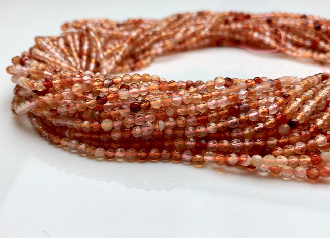 WHOLESALE 3 mm Faceted Round Orange Pink Color Agate Gemstone Beads Genuine Agate Gemstone Loose Beads 14 Inches #2463