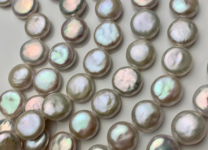 One Piece 14-15mm AAAAA High Luster Top Quality Natural White Flat Coin Freshwater Pearls Genuine Very Rare Thick Round Coin Pearl #P1628