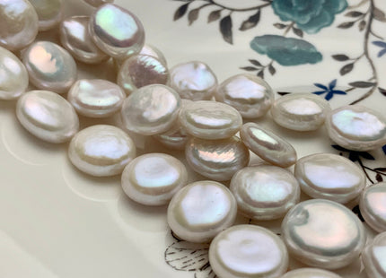 One Piece 14-15mm AAAAA High Luster Top Quality Natural White Flat Coin Freshwater Pearls Genuine Very Rare Thick Round Coin Pearl #P1628