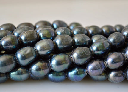11-12x14mm AA Full Strand Dark Blue Peacock Large Hole Freshwater Pearl Beads Hole 2.2mm #804